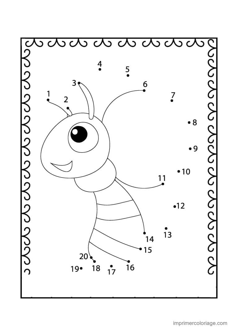 point a relier grande section 1 a 20 fourmi souriante - dessin gratuit &agrave; imprimer