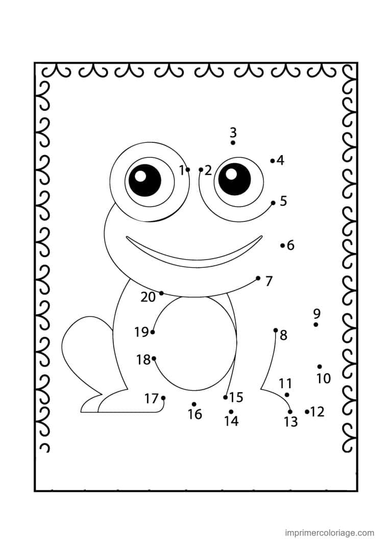 point a relier grande section 1 a 20 grenouille souriante - dessin gratuit &agrave; imprimer