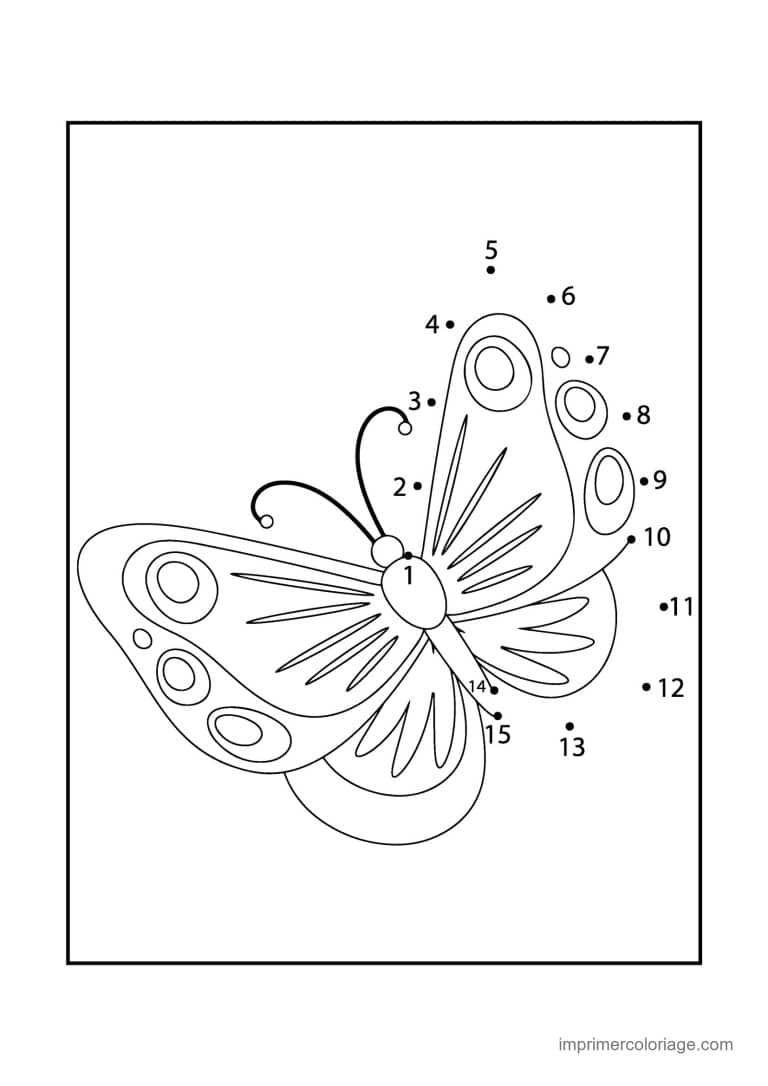 point a relier insecte 1 a 15 papillon aux grandes ailes - dessin gratuit &agrave; imprimer