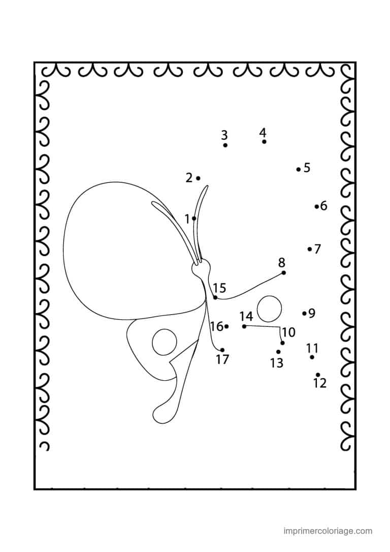 point a relier insecte 1 a 17 papillon aux grandes ailes - dessin gratuit &agrave; imprimer