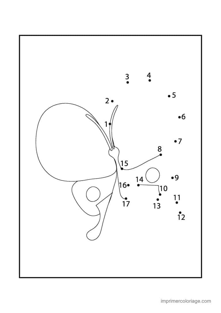 point a relier insecte 1 a 17 papillon de profil - dessin gratuit &agrave; imprimer