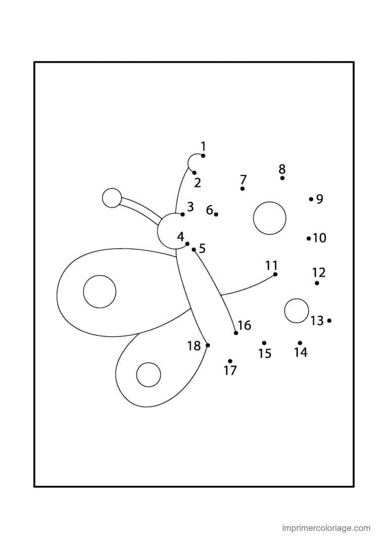 point a relier insecte 1 a 18 papillon aux ailes rondes - dessin gratuit &agrave; imprimer