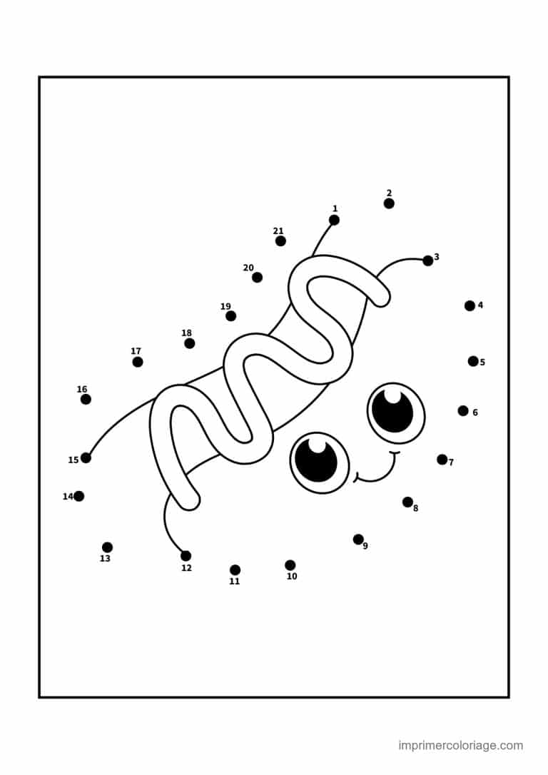 point a relier insecte 1 a 21 chenille bouclee - dessin gratuit &agrave; imprimer