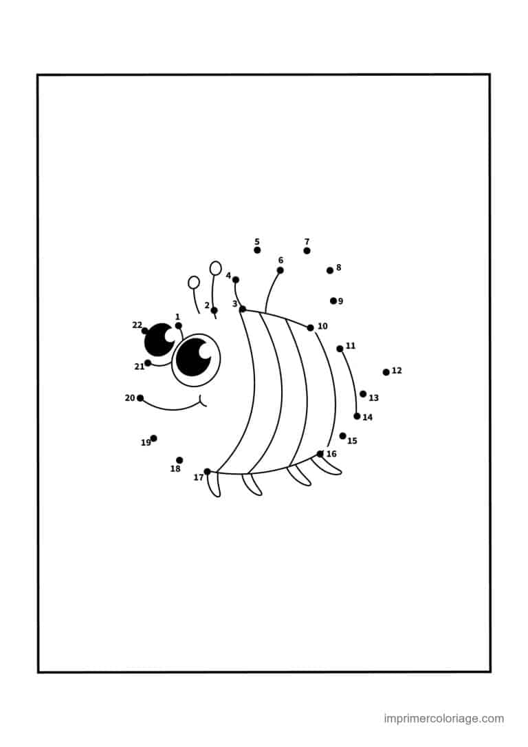 point a relier insecte 1 a 22 chenille souriante - dessin gratuit &agrave; imprimer