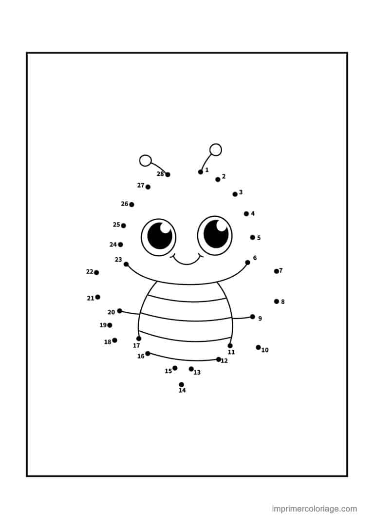 point a relier insecte 1 a 28 coccinelle souriante - dessin gratuit &agrave; imprimer