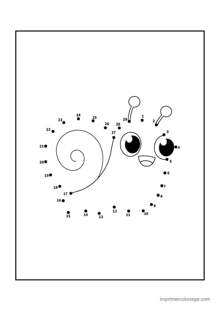 point a relier insecte 1 a 29 escargot souriant - dessin gratuit &agrave; imprimer