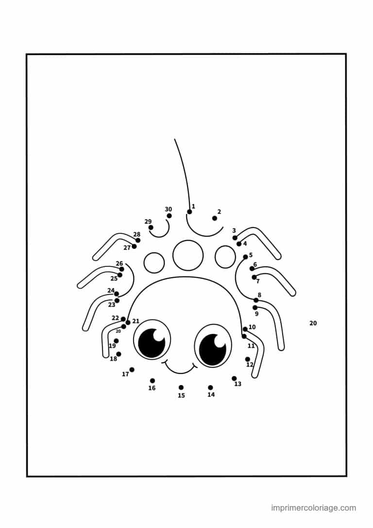 point a relier insecte 1 a 30 araignee souriante - dessin gratuit &agrave; imprimer