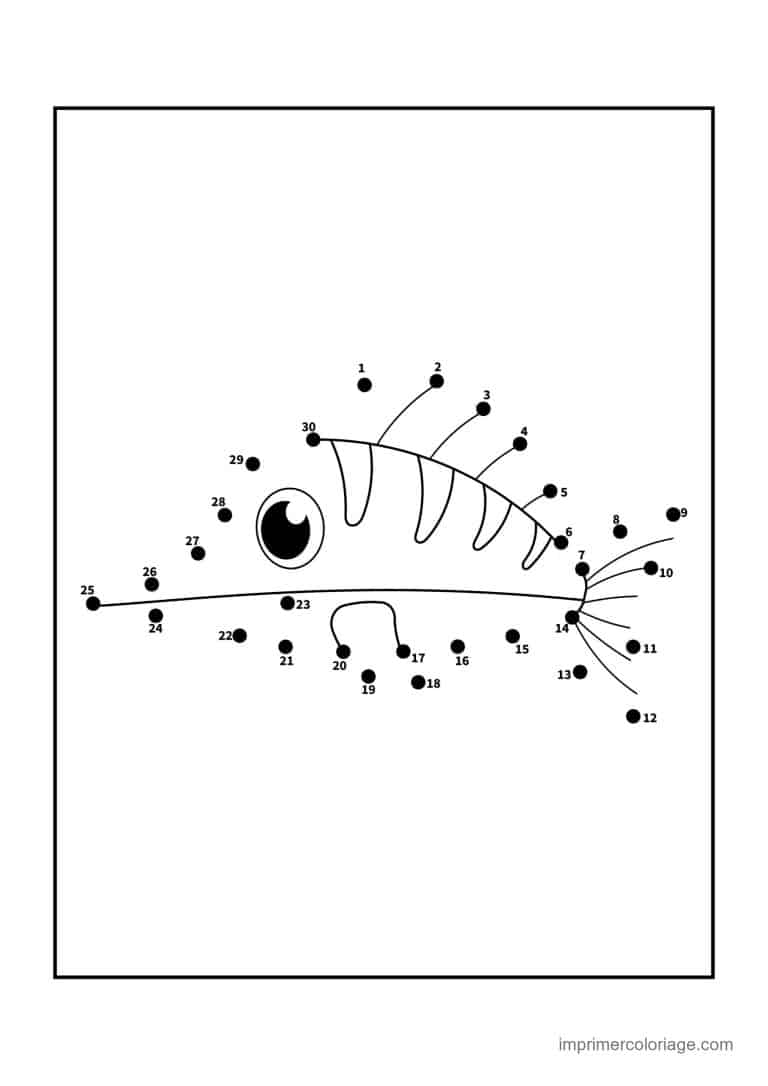 point a relier insecte 1 a 30 chenille aux longs cils - dessin gratuit &agrave; imprimer