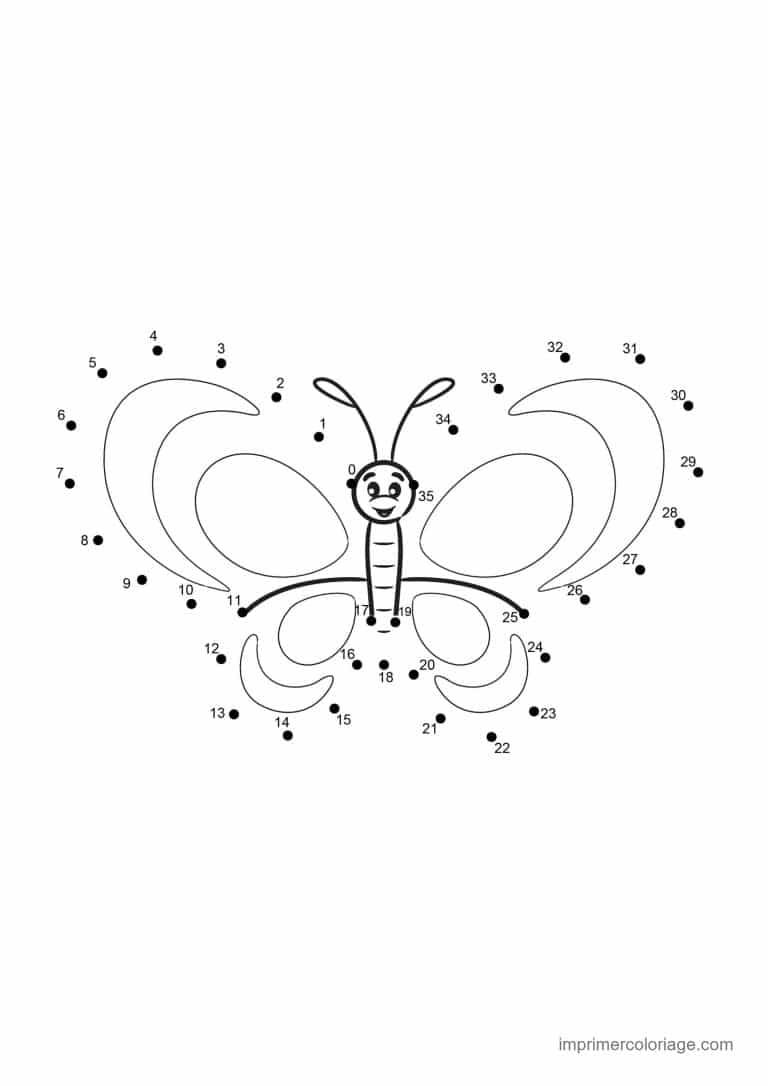point a relier insecte 1 a 35 papillon aux ailes decoupees - dessin gratuit &agrave; imprimer