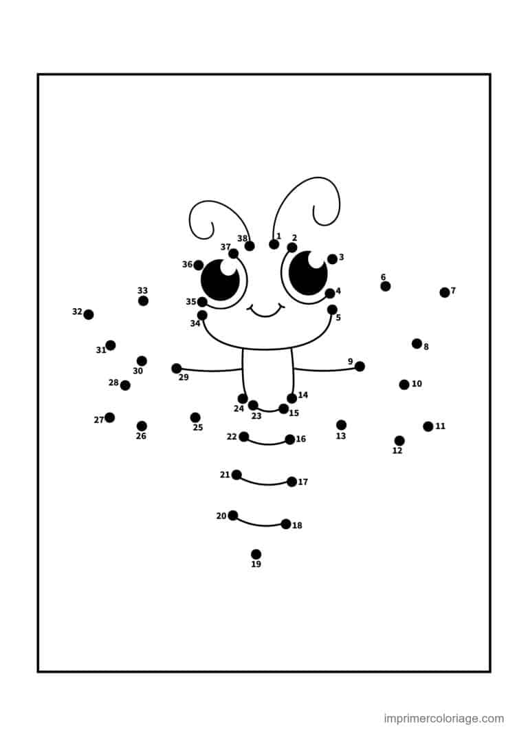 point a relier insecte 1 a 38 insecte aux antennes bouclees - dessin gratuit &agrave; imprimer