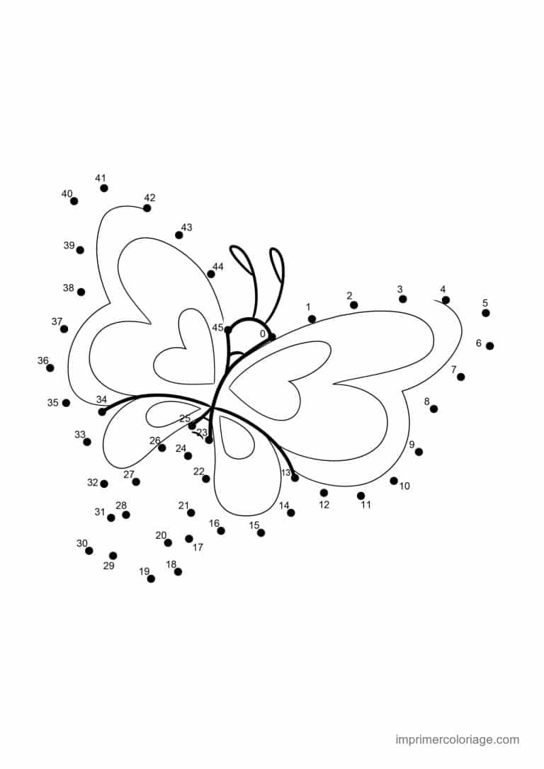 point a relier insecte 1 a 45 papillon aux ailes tachetees - dessin gratuit &agrave; imprimer