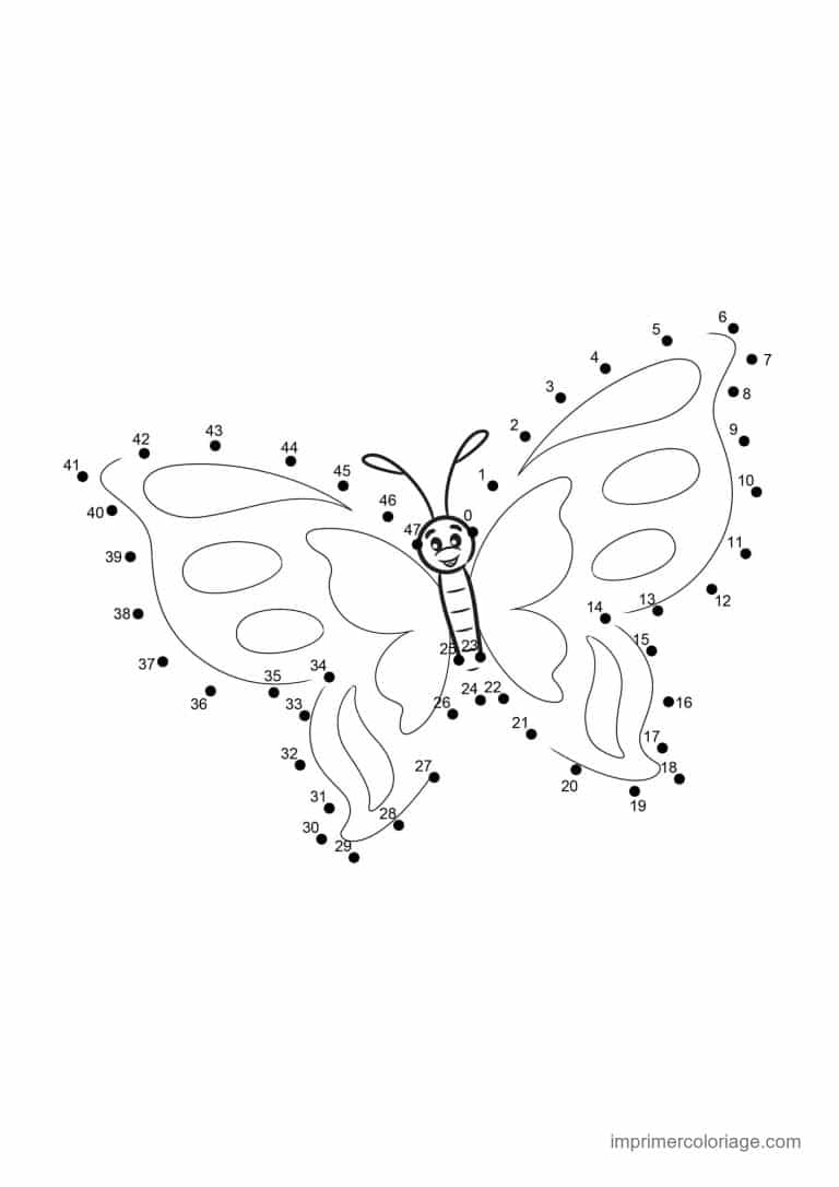 point a relier insecte 1 a 47 papillon souriant - dessin gratuit &agrave; imprimer