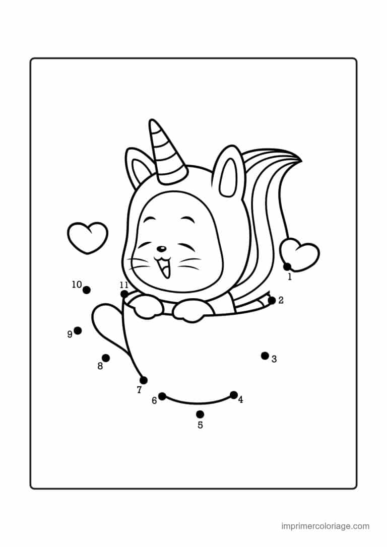 point a relier licorne 1 a 11 chat licorne qui saute - dessin gratuit &agrave; imprimer