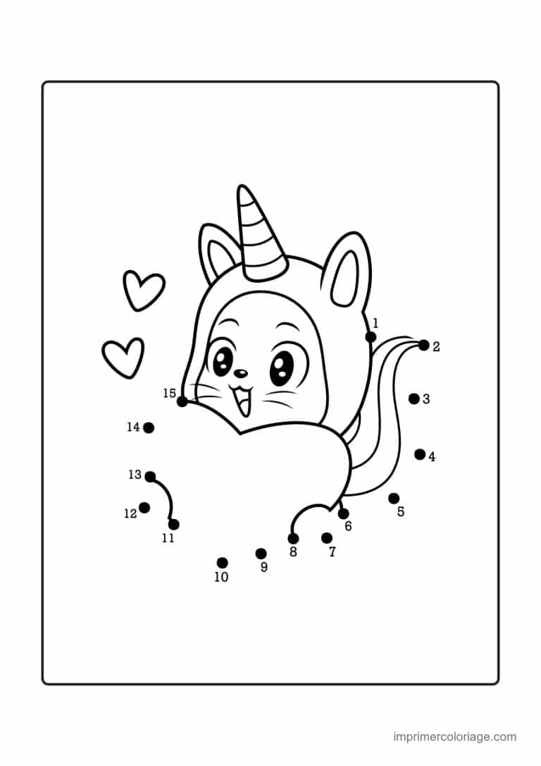 point a relier licorne 1 a 15 chat licorne assis - dessin gratuit &agrave; imprimer