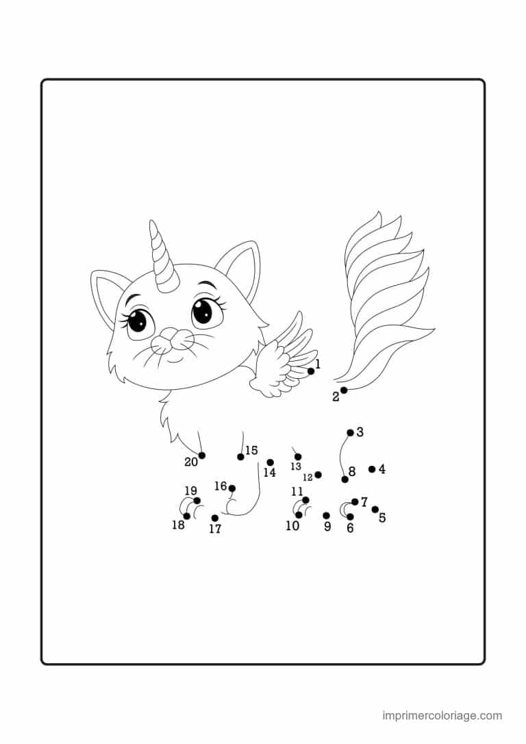 point a relier licorne 1 a 20 chat licorne aile - dessin gratuit &agrave; imprimer