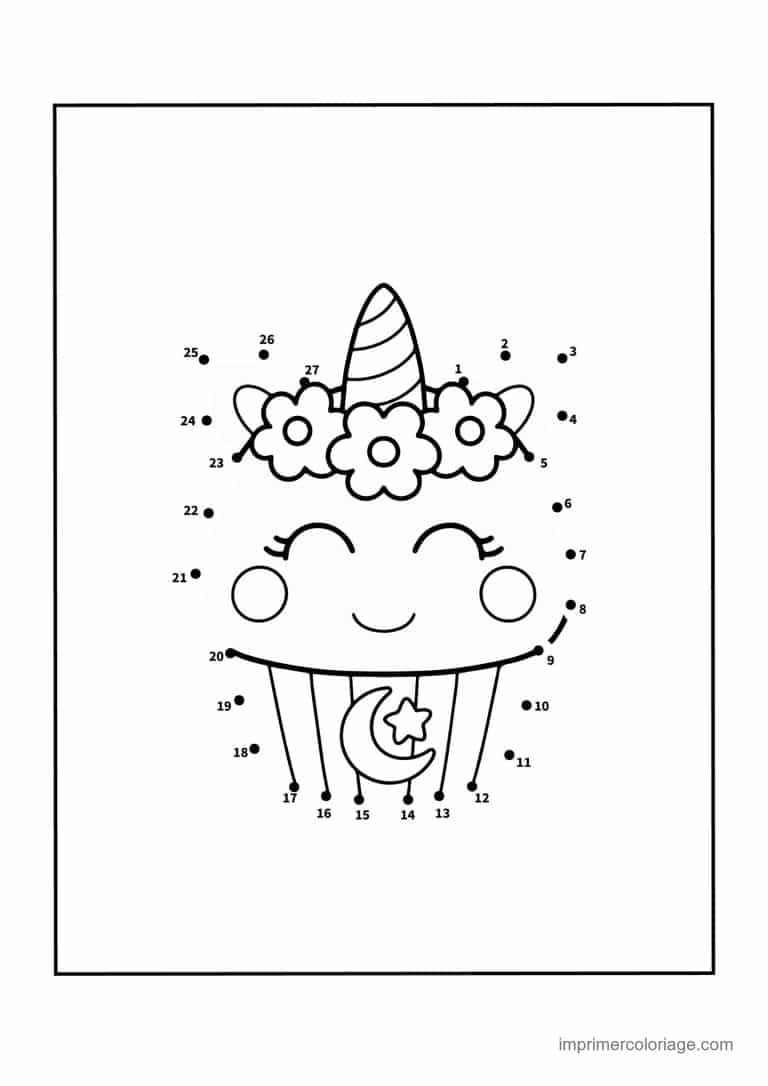 point a relier licorne 1 a 26 cupcake licorne - dessin gratuit &agrave; imprimer