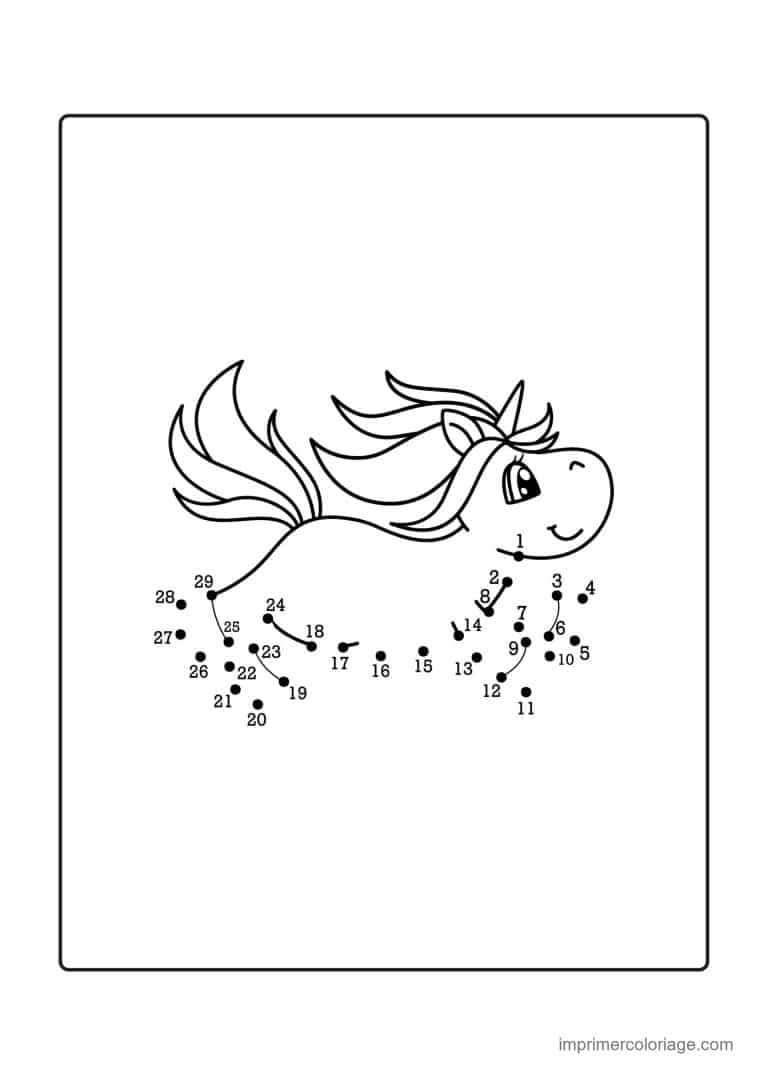 point a relier licorne 1 a 29 licorne a la criniere au vent - dessin gratuit &agrave; imprimer