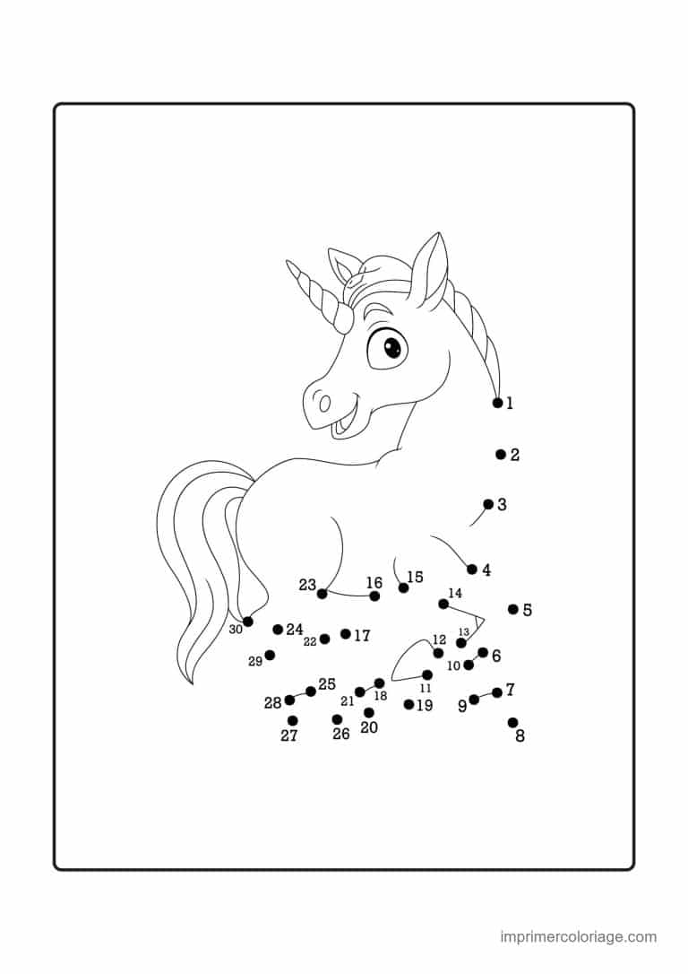 point a relier licorne 1 a 30 licorne qui se cabre - dessin gratuit &agrave; imprimer
