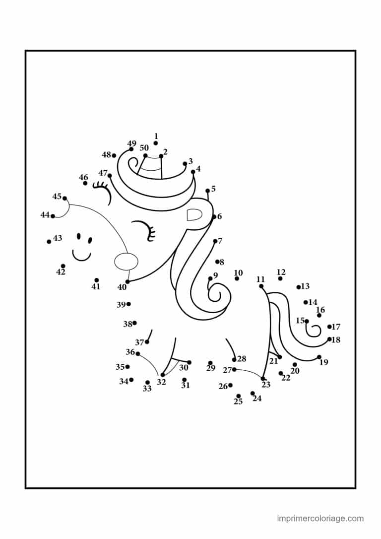 point a relier licorne 1 a 53 licorne qui fait un clin d oeil - dessin gratuit &agrave; imprimer