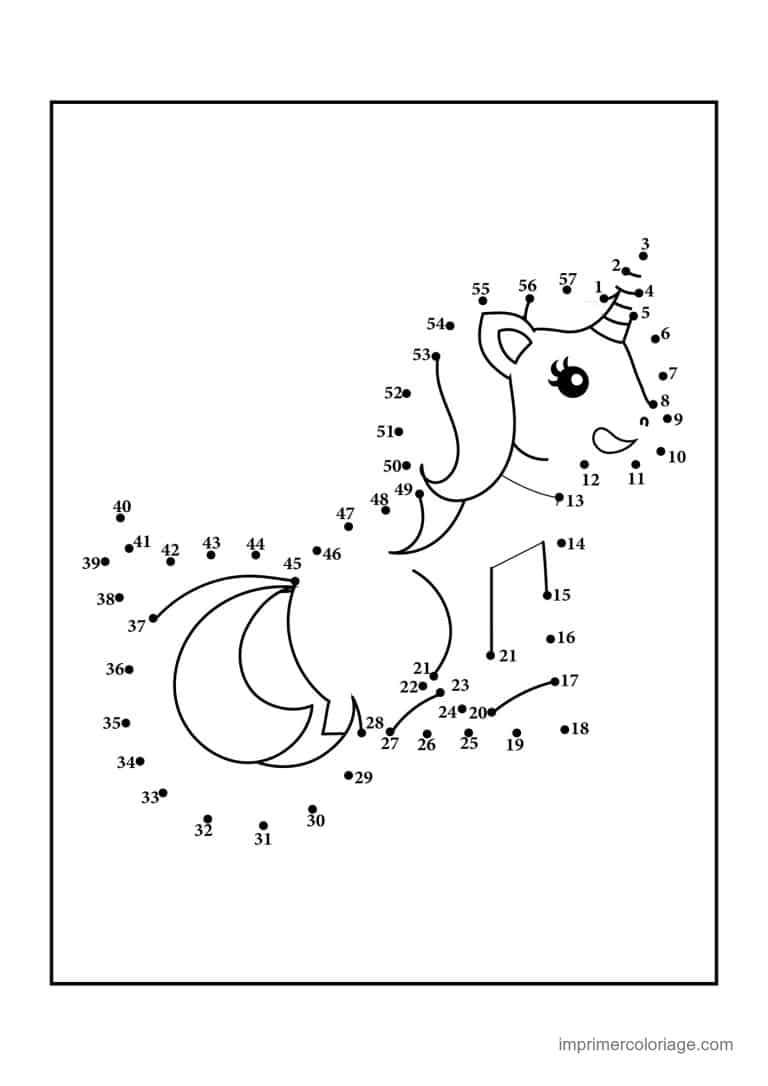 point a relier licorne 1 a 57 licorne au galop - dessin gratuit &agrave; imprimer