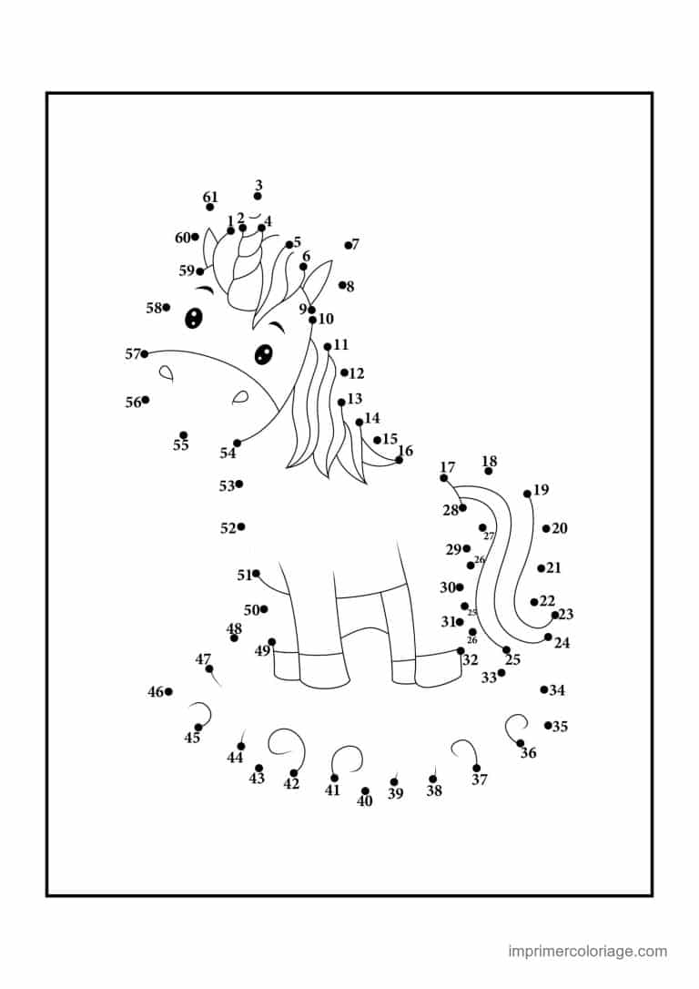point a relier licorne 1 a 61 licorne debout - dessin gratuit &agrave; imprimer