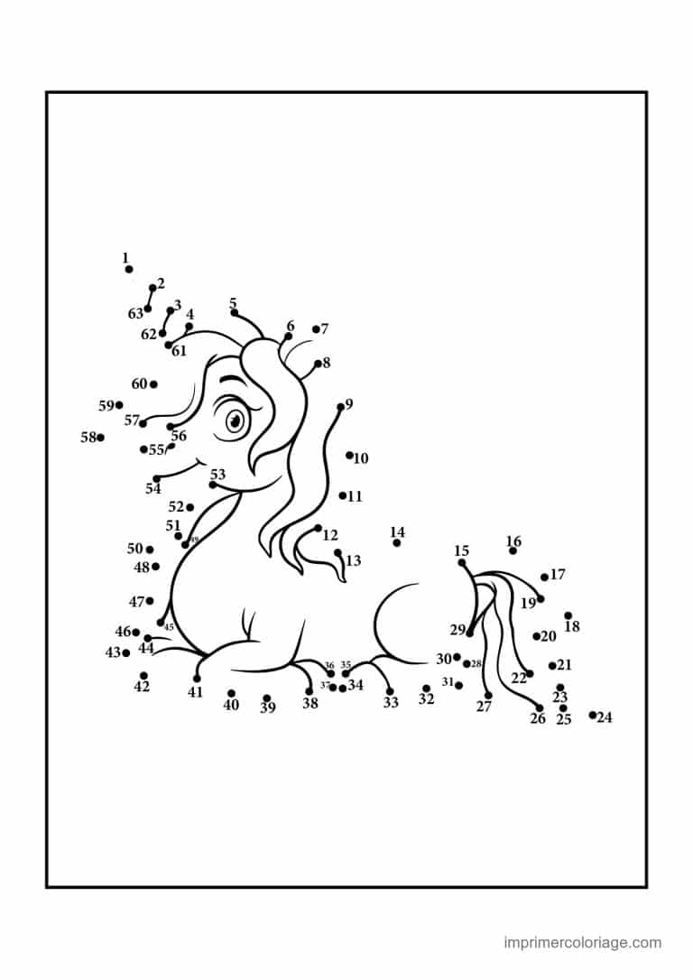 point a relier licorne 1 a 63 licorne couchee dans l herbe - dessin gratuit &agrave; imprimer
