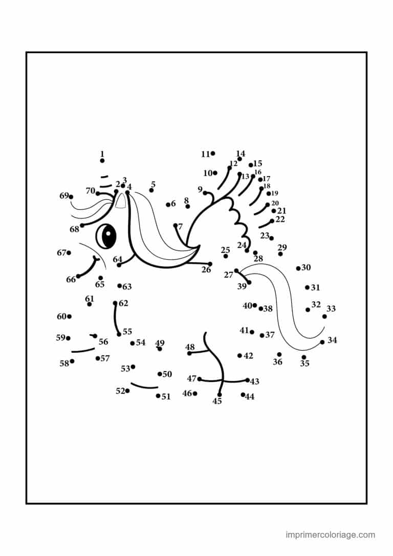 point a relier licorne 1 a 70 licorne ailee - dessin gratuit &agrave; imprimer