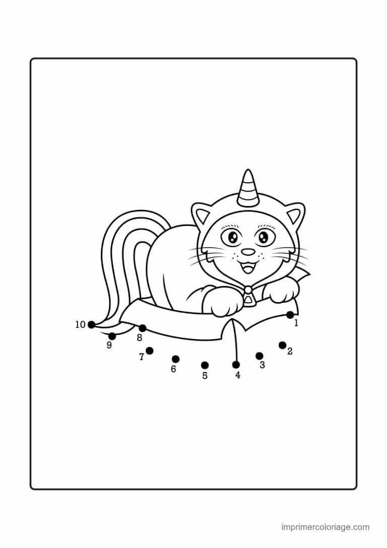 point a relier moyenne section 1 a 10 chat licorne allonge - dessin gratuit &agrave; imprimer