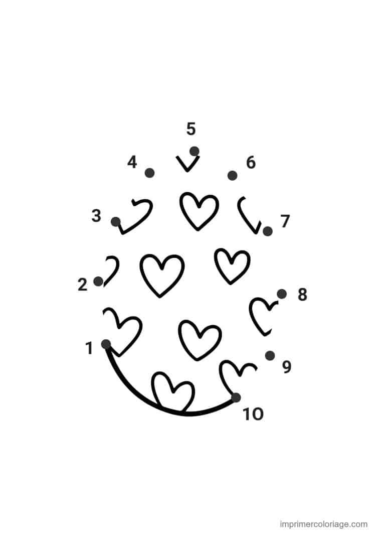 point a relier moyenne section 1 a 10 oeuf de paques a coeurs 2 - dessin gratuit &agrave; imprimer