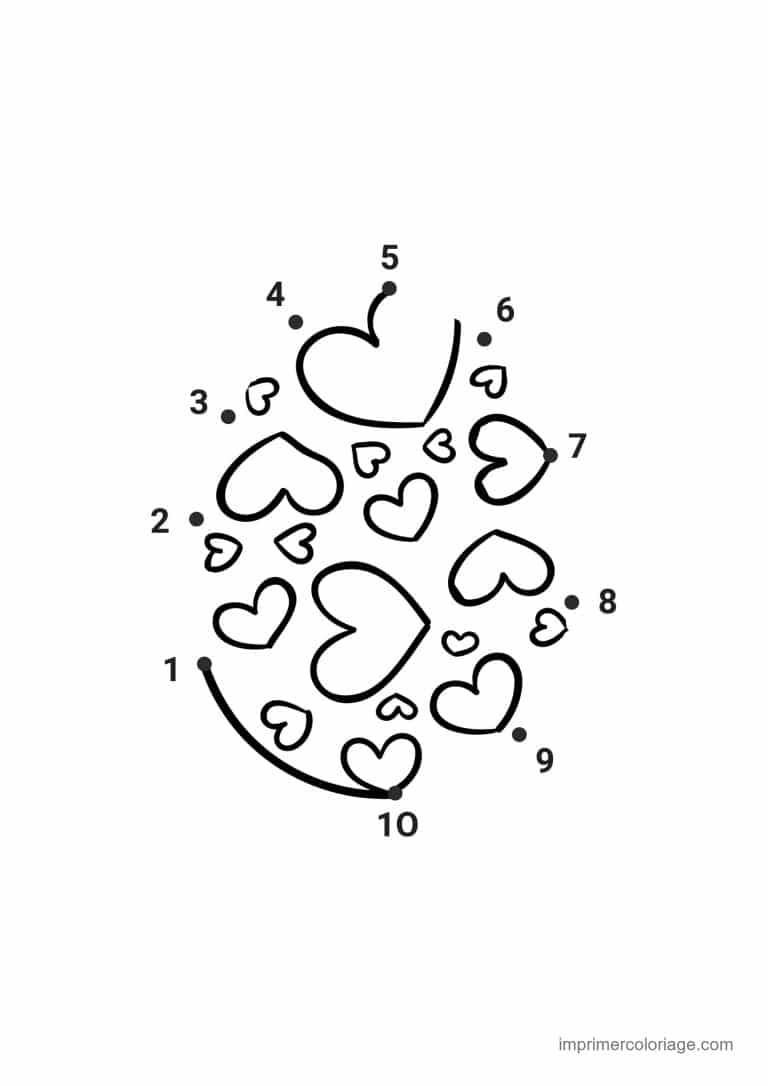 point a relier moyenne section 1 a 10 oeuf de paques a coeurs - dessin gratuit &agrave; imprimer