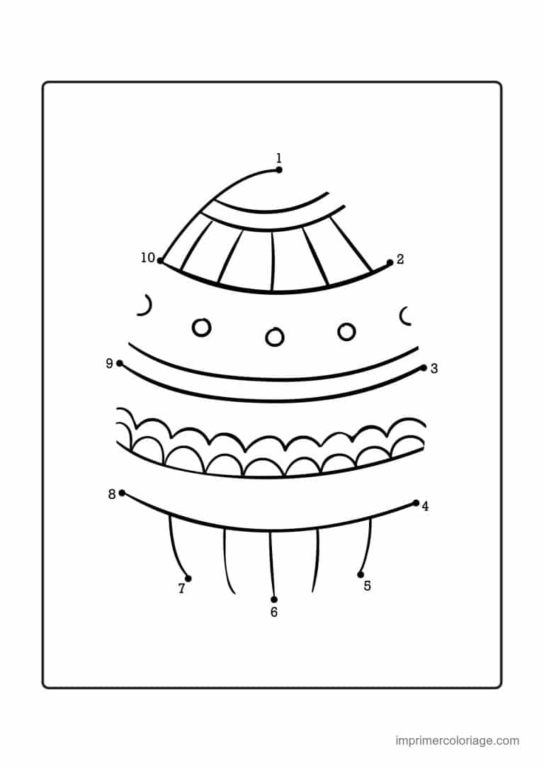 point a relier moyenne section 1 a 10 oeuf de paques a rayures - dessin gratuit &agrave; imprimer