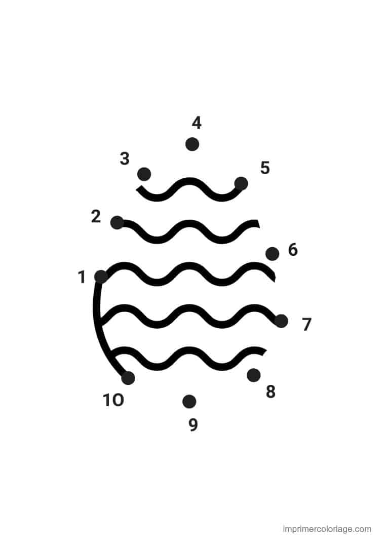point a relier moyenne section 1 a 10 oeuf de paques a vagues epaisses - dessin gratuit &agrave; imprimer