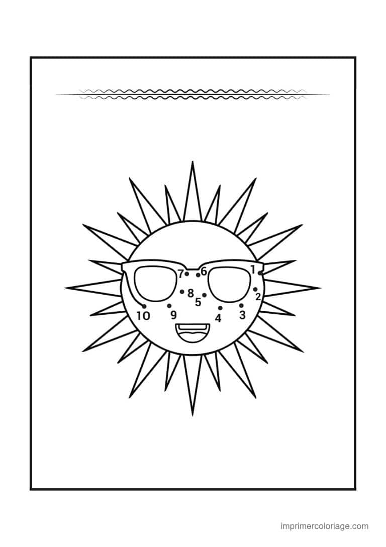 point a relier moyenne section 1 a 10 soleil a lunettes - dessin gratuit &agrave; imprimer