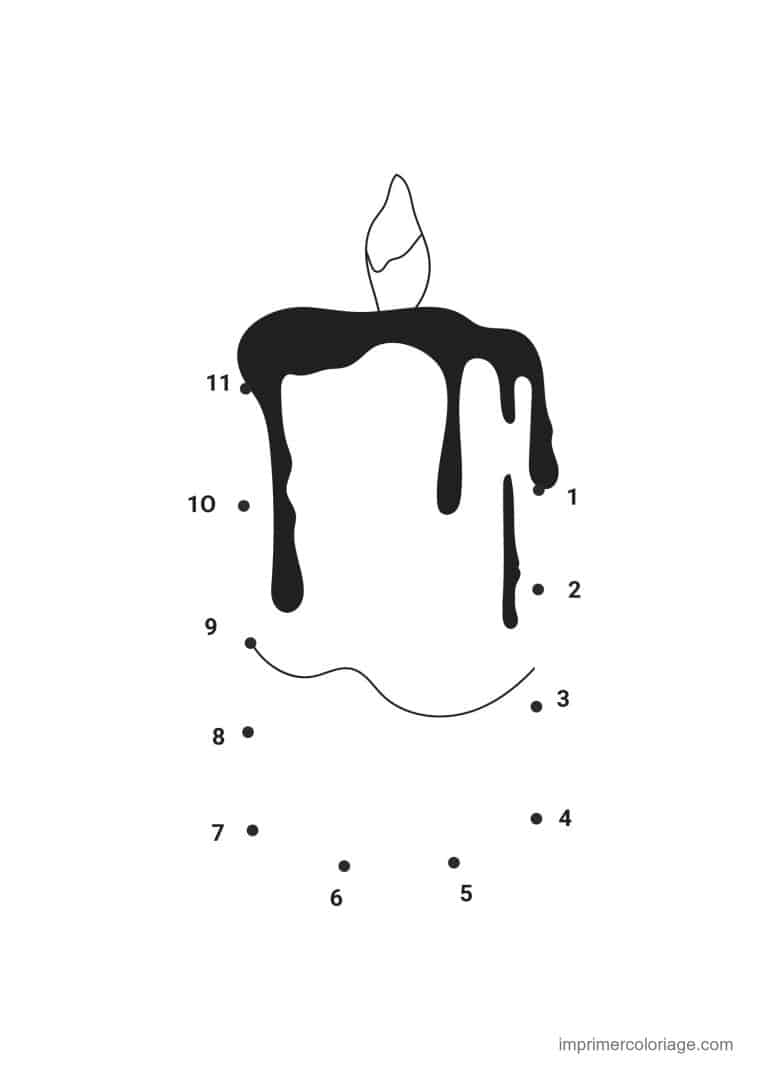 point a relier moyenne section 1 a 9 bougie qui coule - dessin gratuit &agrave; imprimer