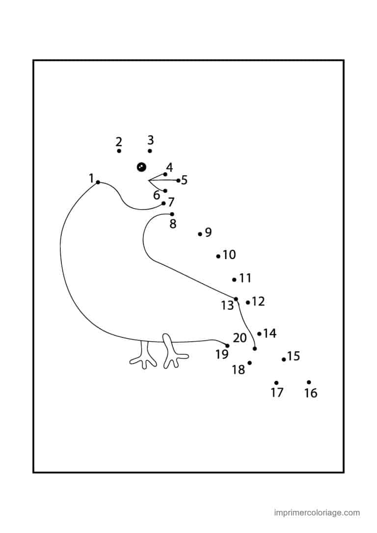 point a relier oiseau 1 a 20 oiseau au bec ouvert - dessin gratuit &agrave; imprimer