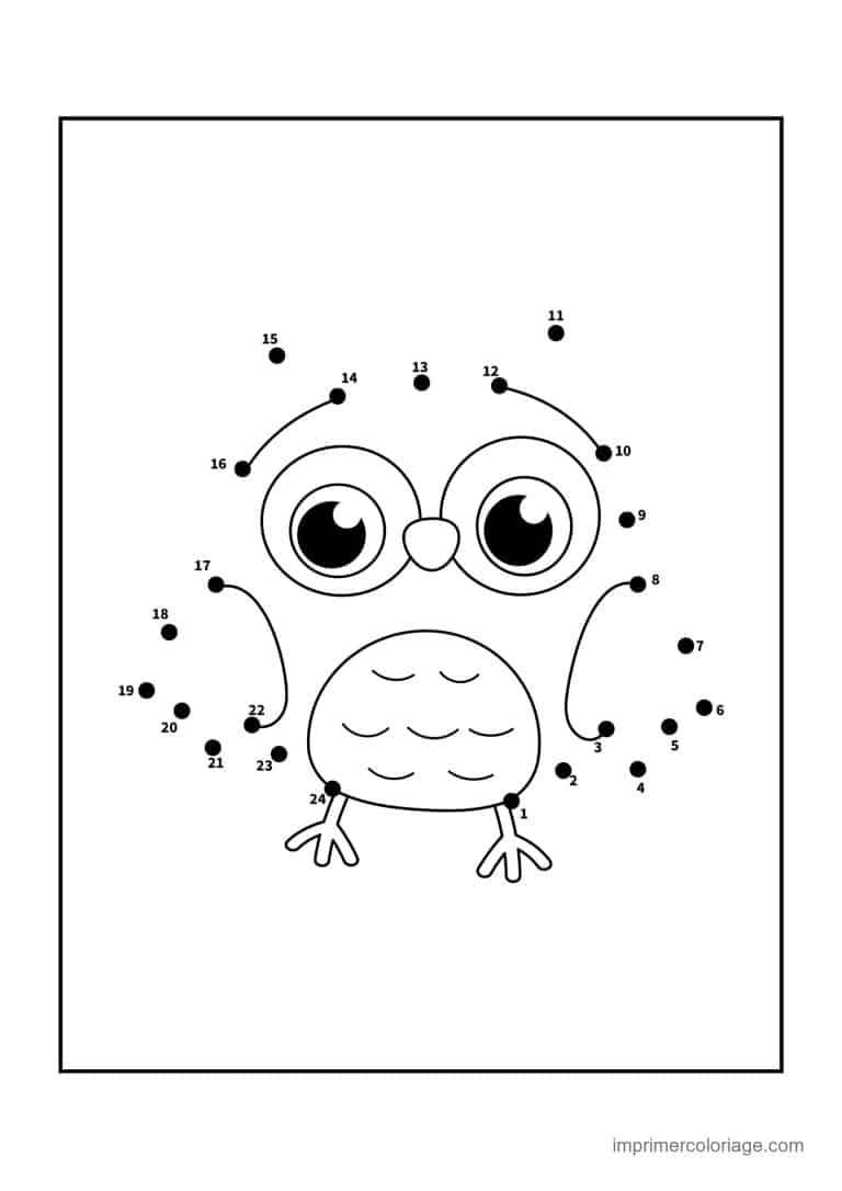 point a relier oiseau 1 a 24 hibou a lunettes - dessin gratuit &agrave; imprimer