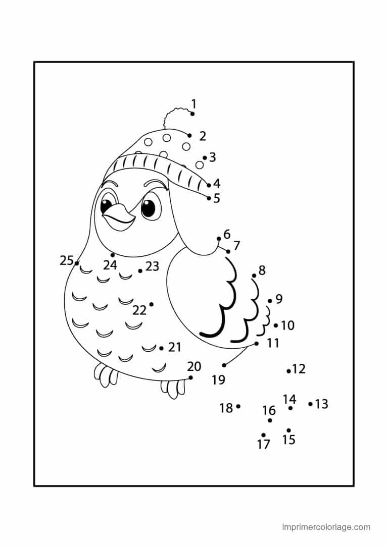 point a relier oiseau 1 a 25 hibou avec bonnet - dessin gratuit &agrave; imprimer