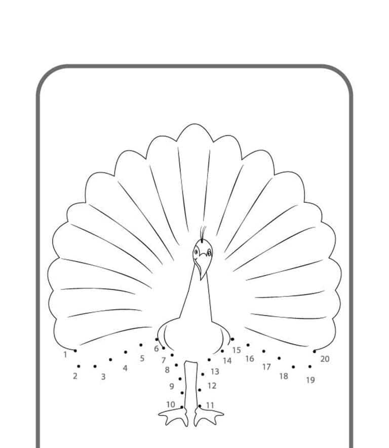 point a relier oiseau 1 a 25 paon qui fait la roue - dessin gratuit &agrave; imprimer