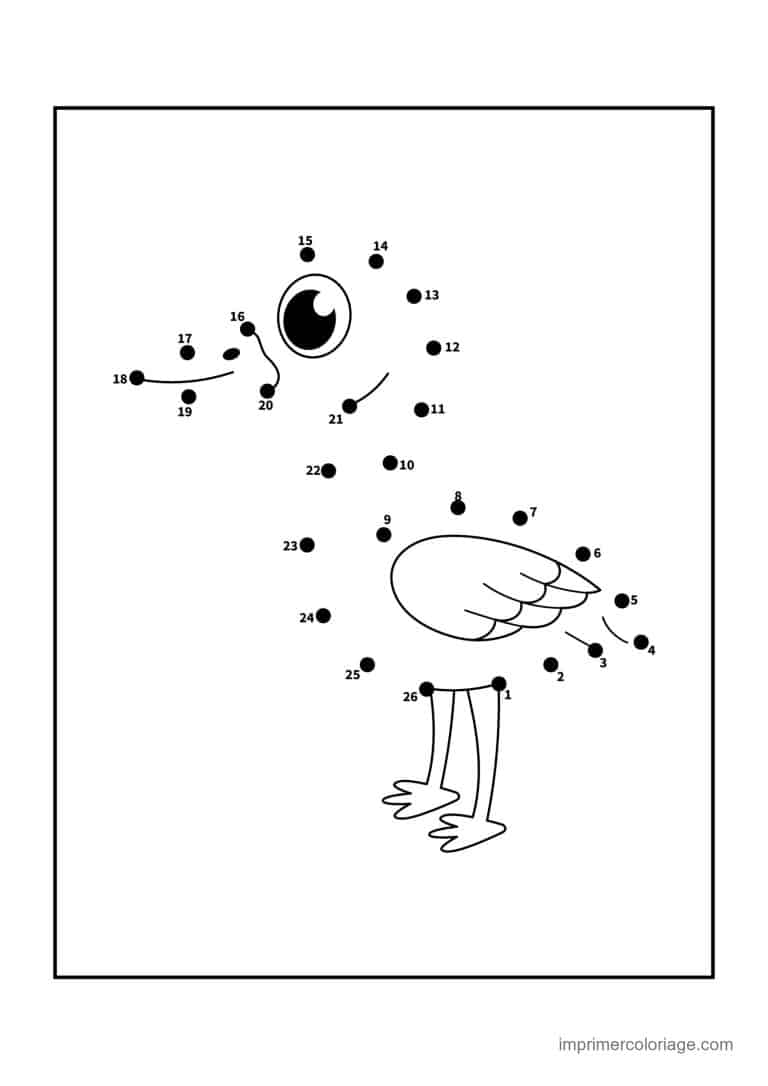 point a relier oiseau 1 a 26 autruche - dessin gratuit &agrave; imprimer