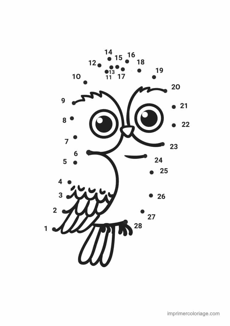 point a relier oiseau 1 a 28 hibou perche - dessin gratuit &agrave; imprimer