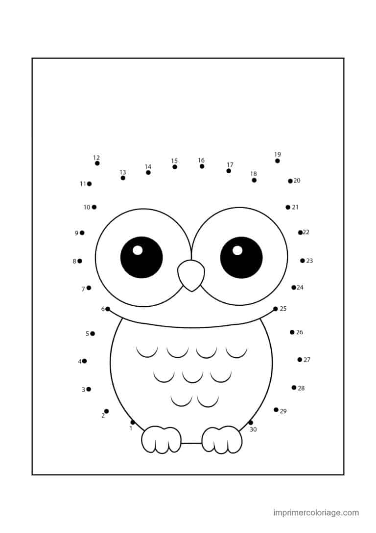 point a relier oiseau 1 a 30 hibou aux grands yeux - dessin gratuit &agrave; imprimer
