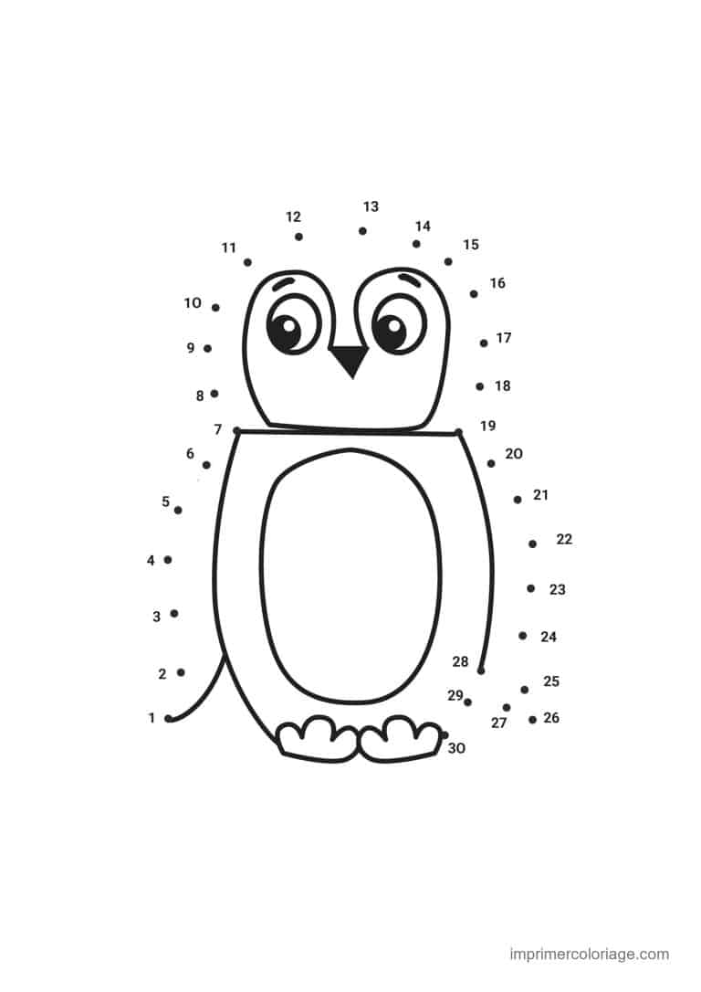 point a relier oiseau 1 a 30 hibou dodu - dessin gratuit &agrave; imprimer