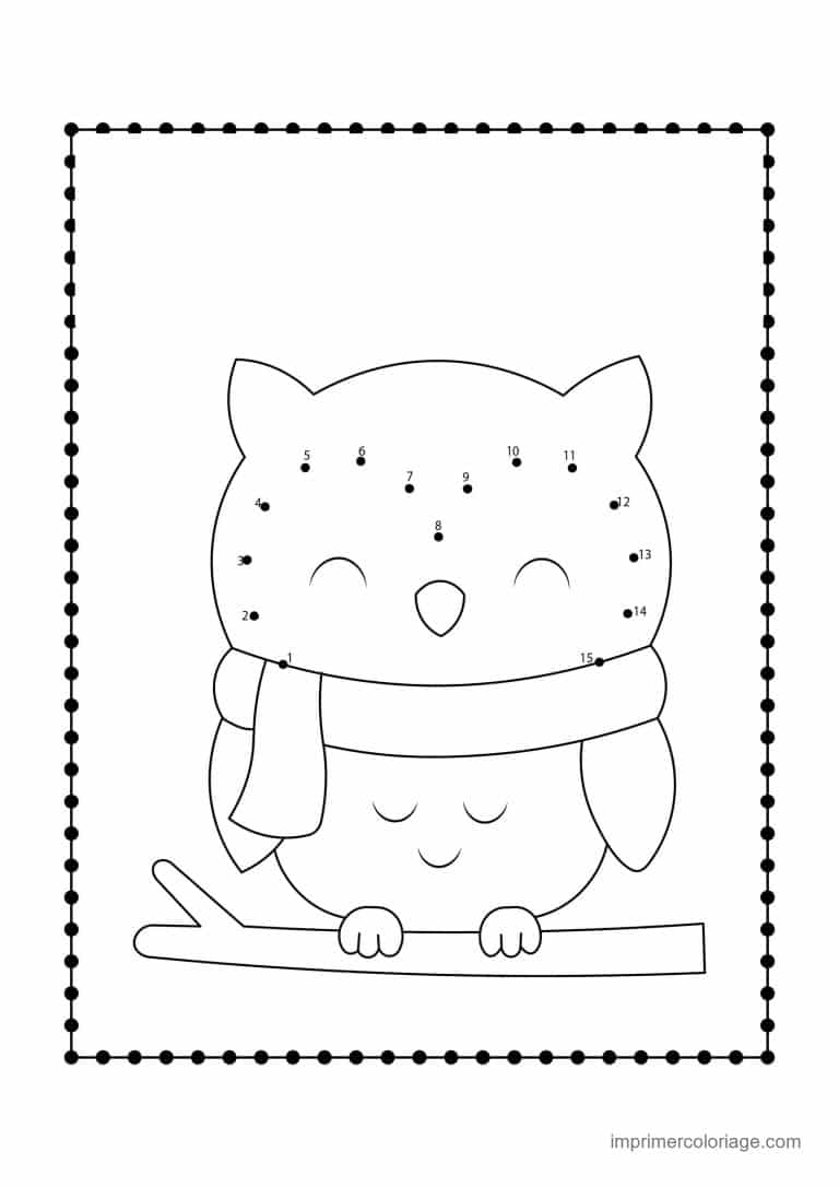 point a relier oiseau 1 a 43 hibou en echarpe - dessin gratuit &agrave; imprimer