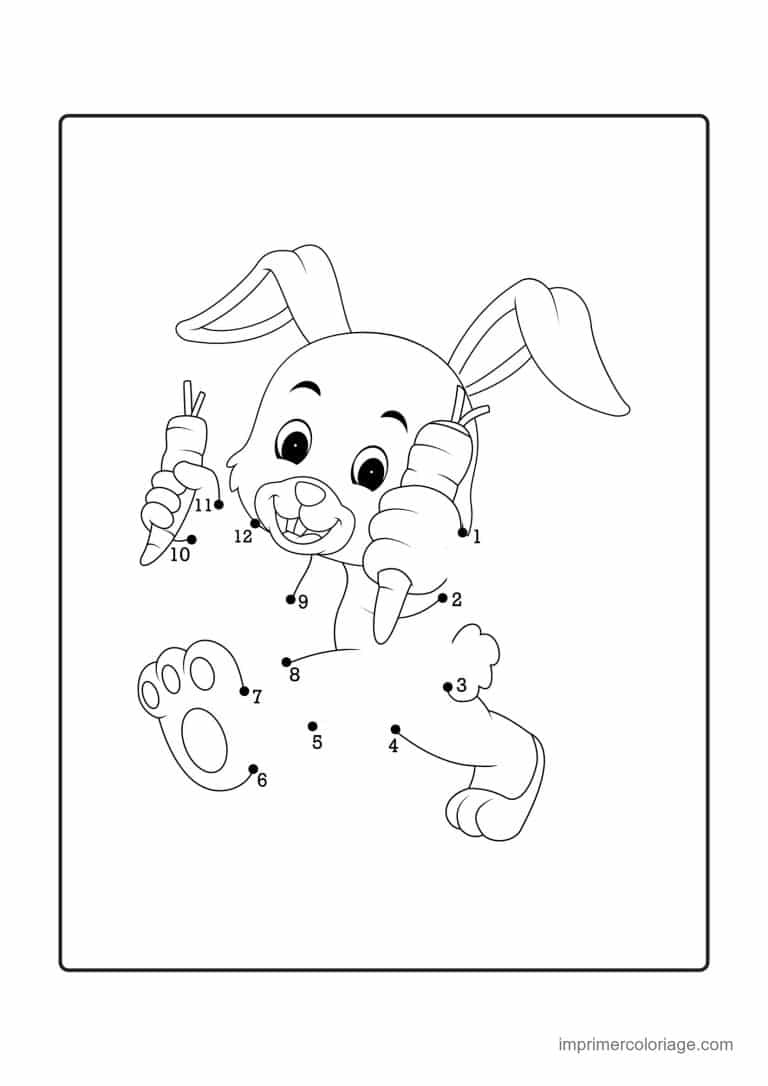 point a relier paques 1 a 12 lapin avec deux carottes - dessin gratuit &agrave; imprimer