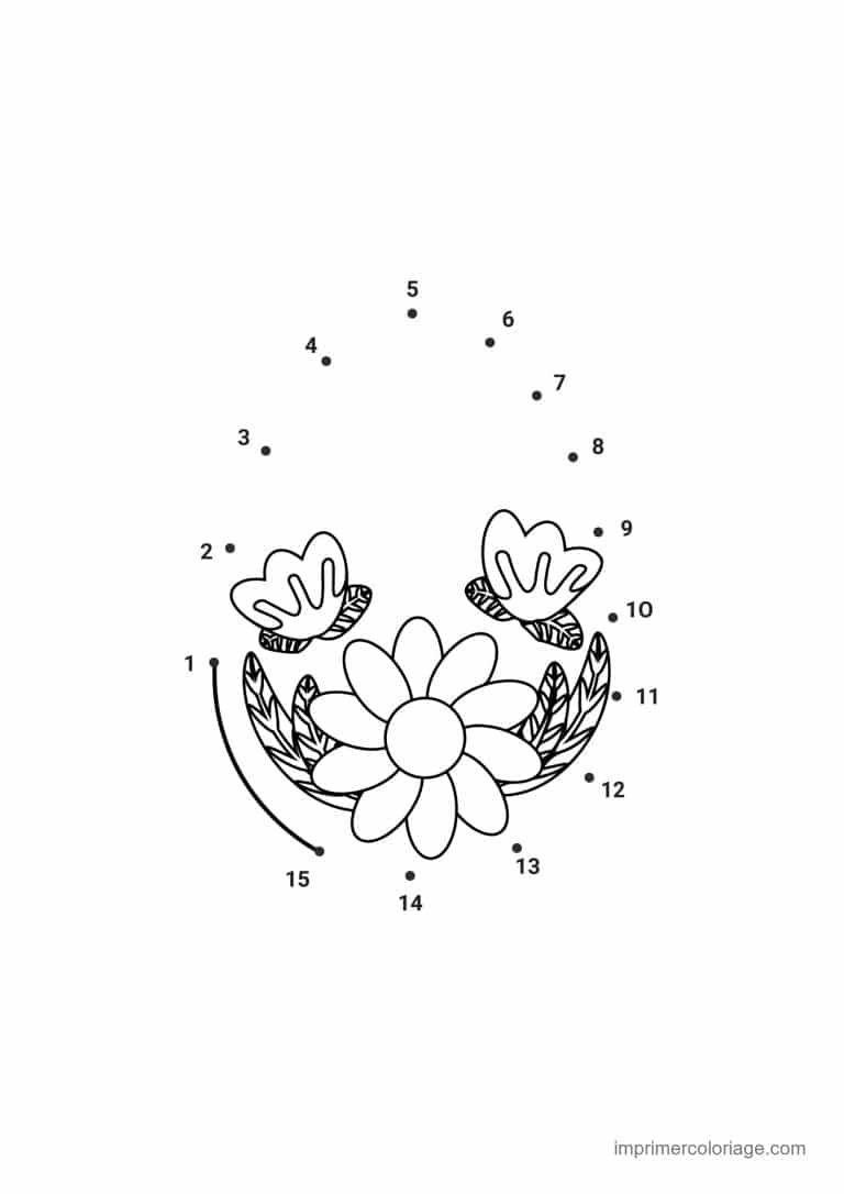 point a relier paques 1 a 15 fleur entre deux poussins - dessin gratuit &agrave; imprimer