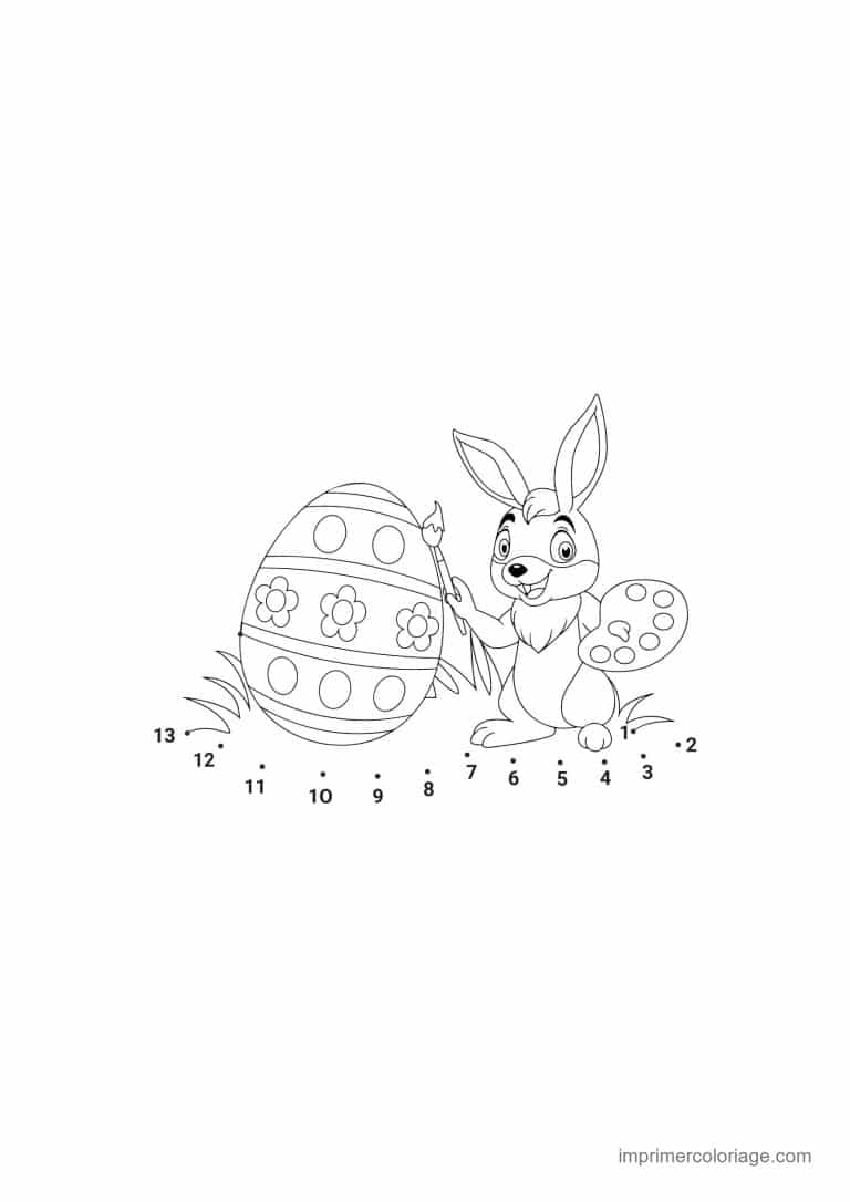 point a relier paques 1 a 15 lapin a cote d un gros oeuf - dessin gratuit &agrave; imprimer
