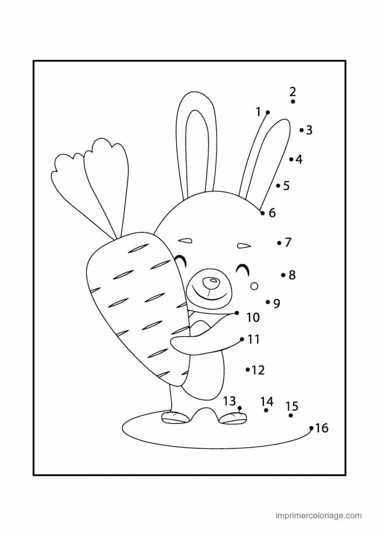 point a relier paques 1 a 16 lapin qui porte une carotte - dessin gratuit &agrave; imprimer