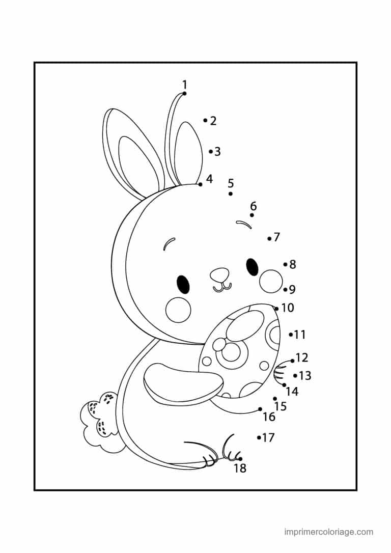 point a relier paques 1 a 18 lapin qui peint un oeuf - dessin gratuit &agrave; imprimer