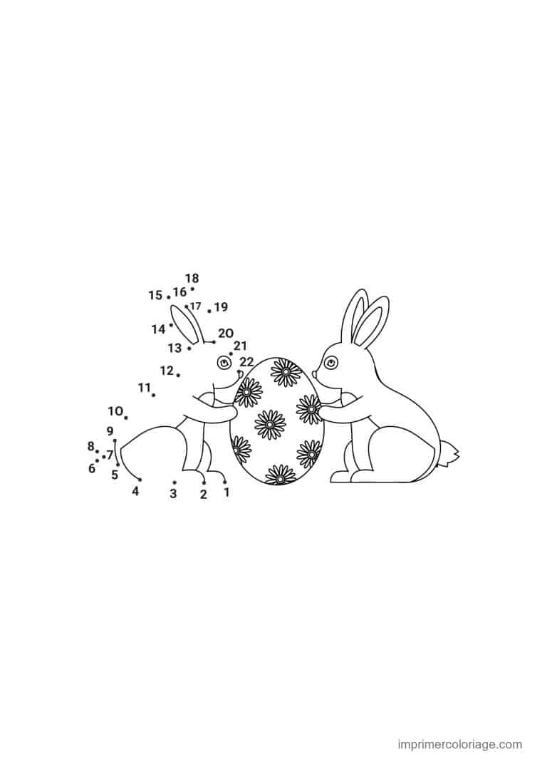 point a relier paques 1 a 21 deux lapins et un oeuf fleuri - dessin gratuit &agrave; imprimer