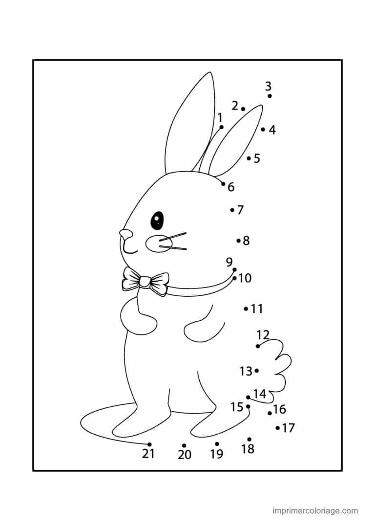 point a relier paques 1 a 21 lapin avec noeud papillon - dessin gratuit &agrave; imprimer